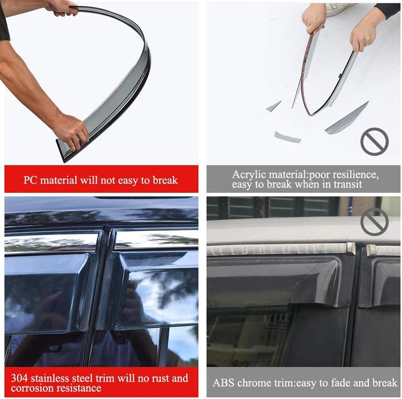 Vesul Tape on Polycarbonate Rain Guards Window Visors Compatible with Ford Fusion 2013-2020 Window Wind Deflector Shield Cover with 304 Stainless Steel Trim - Image 4